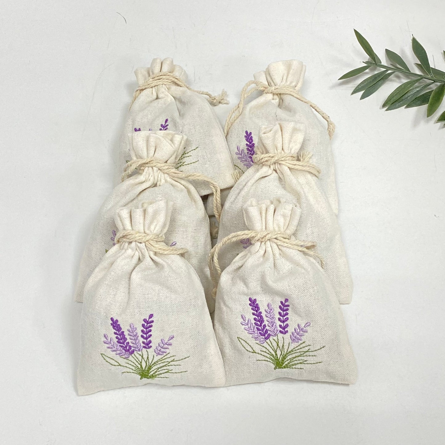 Six Handmade Embroidered Sachet Bags with Organic Lavender