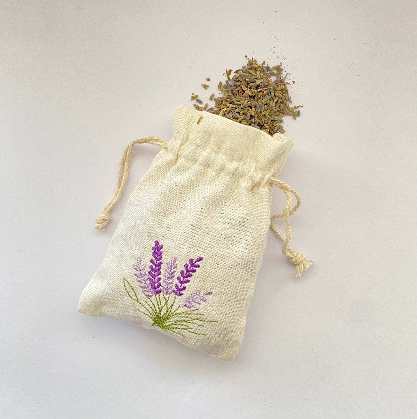 Six Handmade Embroidered Sachet Bags with Organic Lavender